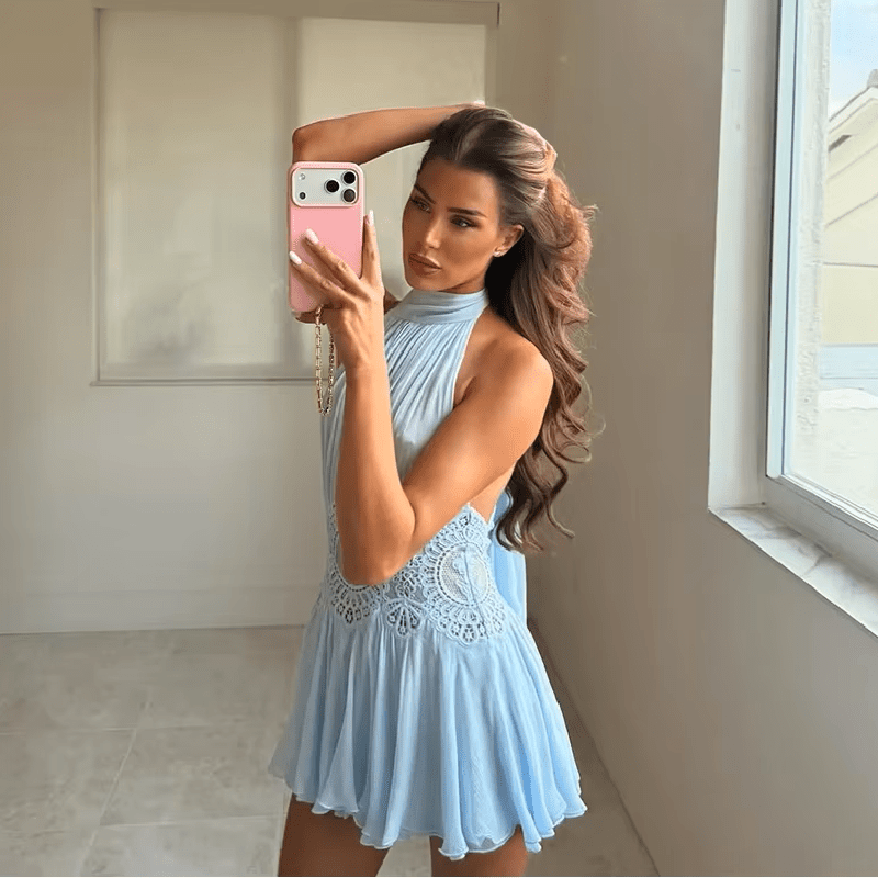 Sophia Halter Neck Backless Mini Dress - Elegant Occasion Dress for Women - Image 2