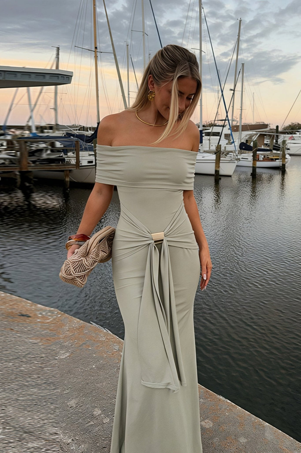 Sophia Off-Shoulder Tie Strap Bodycon Maxi Dress - Elegant Occasion Dress for Women