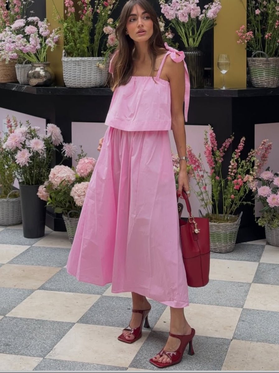 Sophia Pink Bow Tiered Midi Dress - Elegant Occasion Dress for Women - Image 4