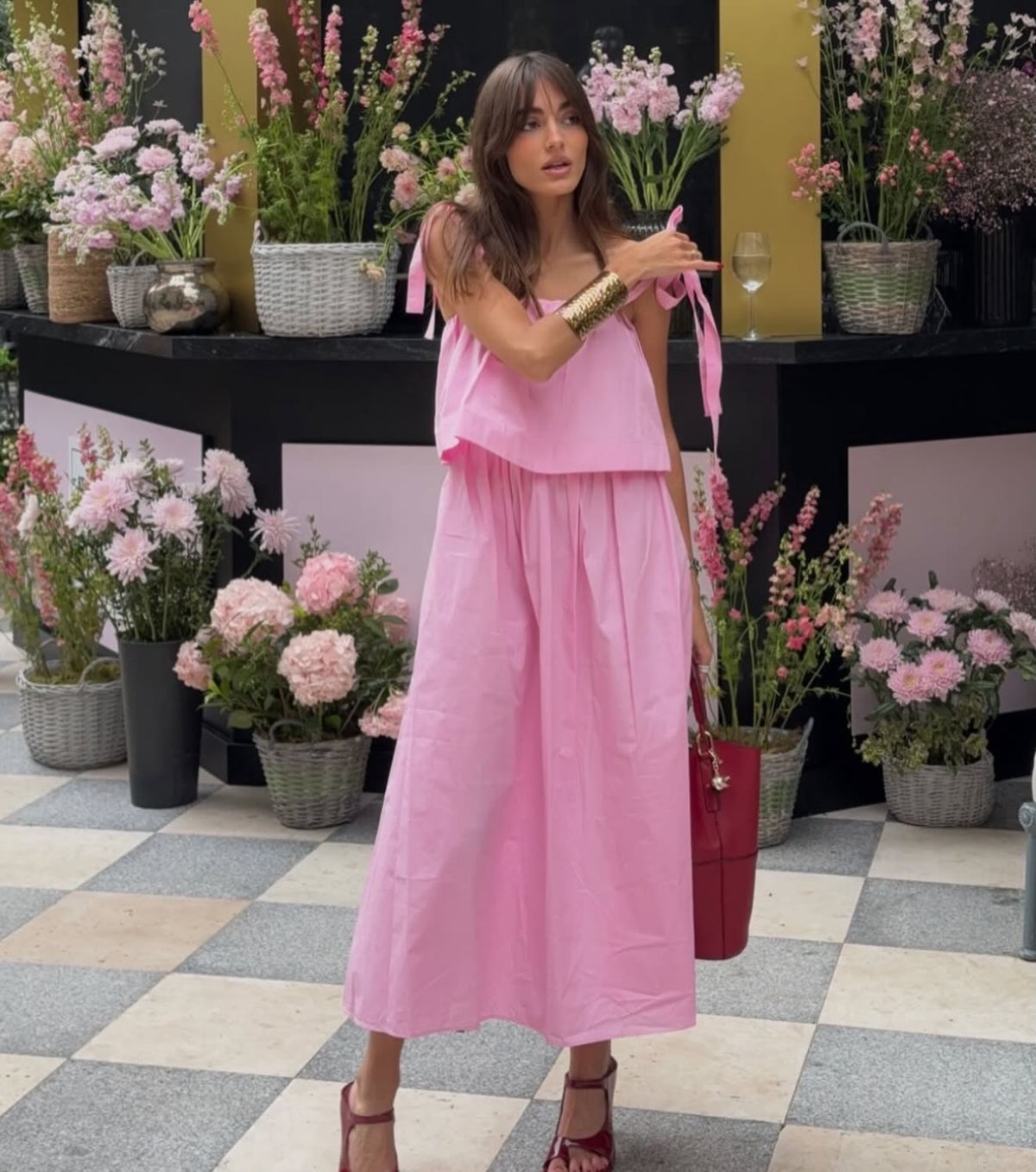 Sophia Pink Bow Tiered Midi Dress - Elegant Occasion Dress for Women - Image 3
