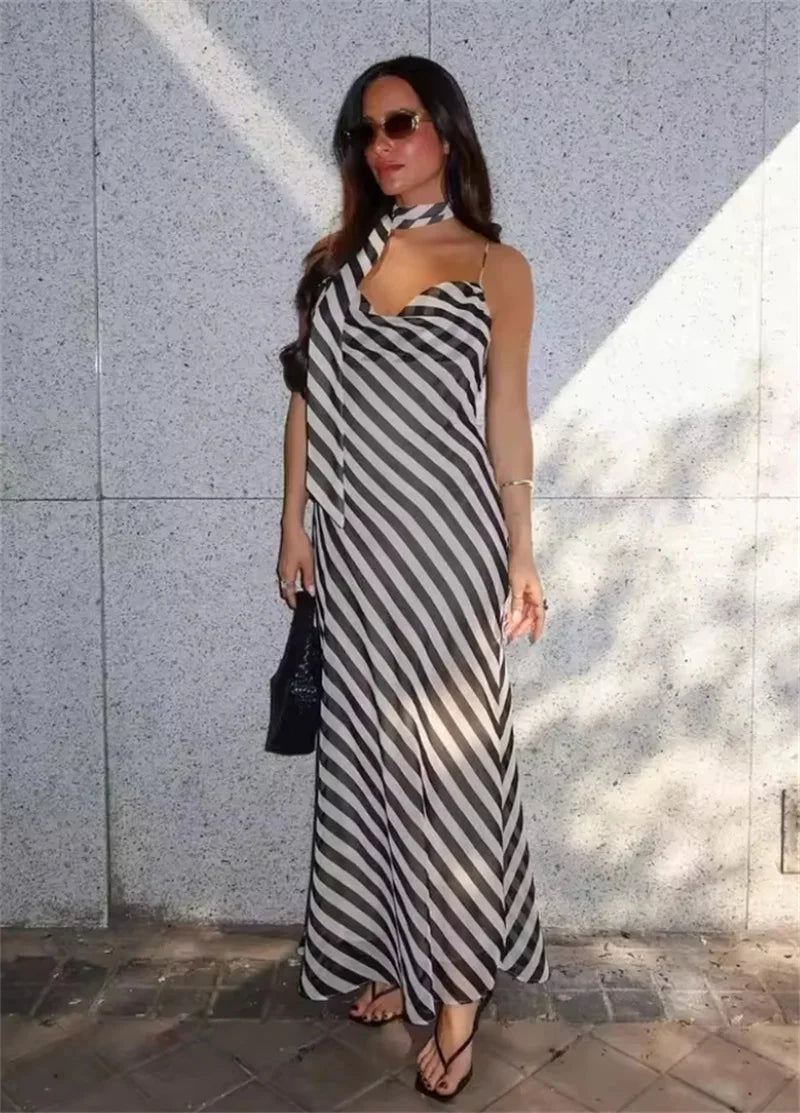 Lola Striped Scarf Maxi Dress - Elegant Occasion Dress for Women - Image 2
