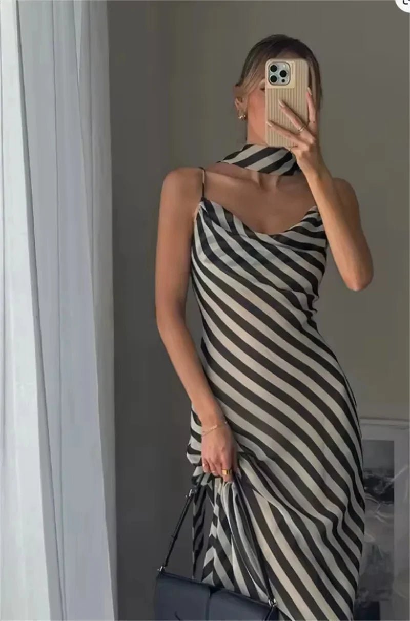 Lola Striped Scarf Maxi Dress - Elegant Occasion Dress for Women - Image 3