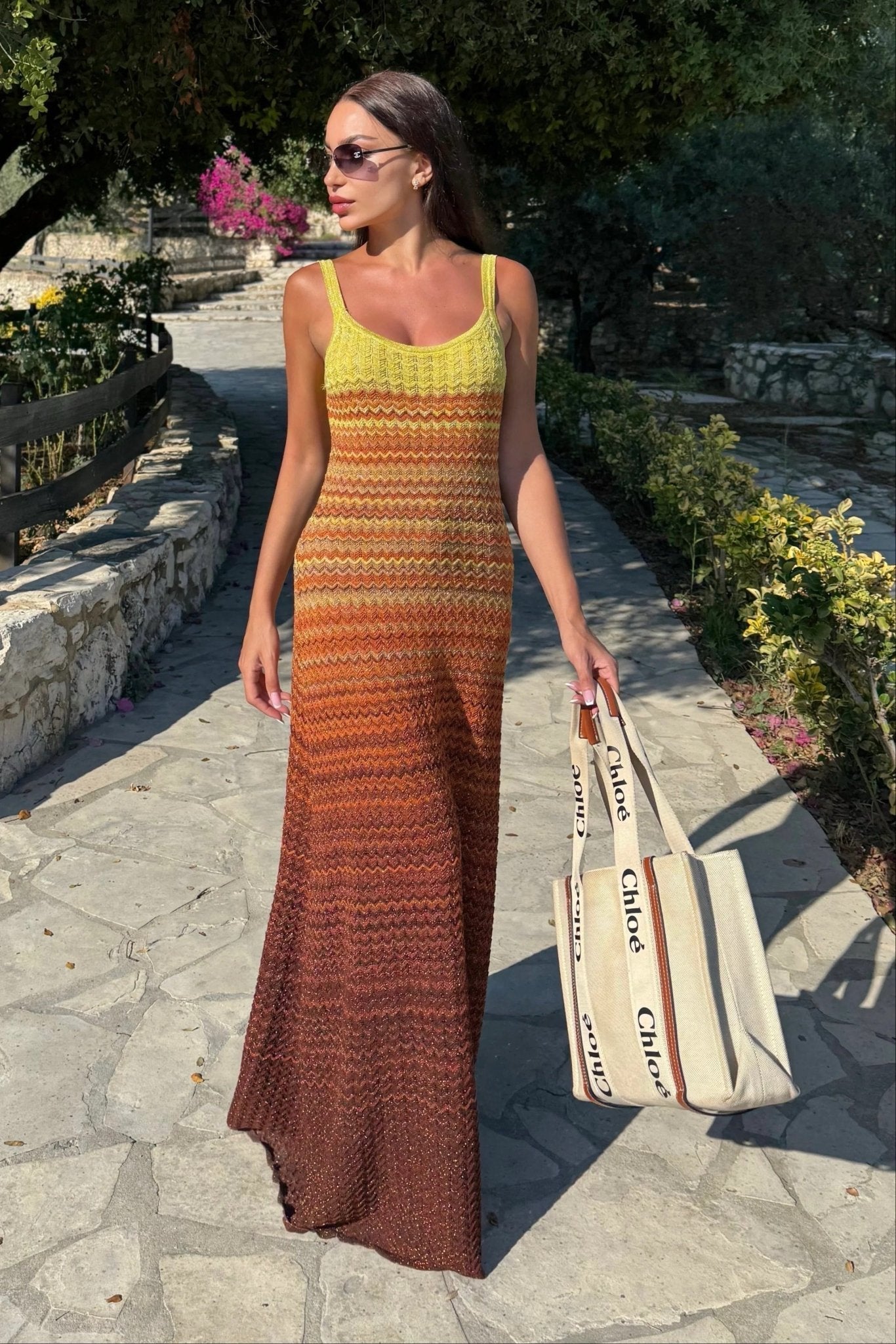 Sophia Sunset Knit Maxi Dress - Elegant Occasion Dress for Women