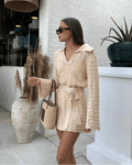 Rose V-Neck Hollow Out Dress - Elegant Occasion Dress for Women