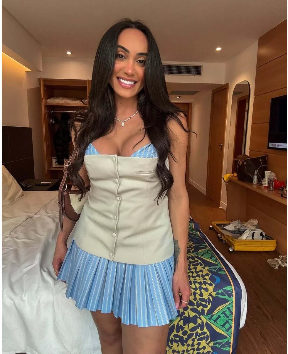 Trina Striped Pleated Corset Mini Dress - Elegant Occasion Dress for Women - Image 9