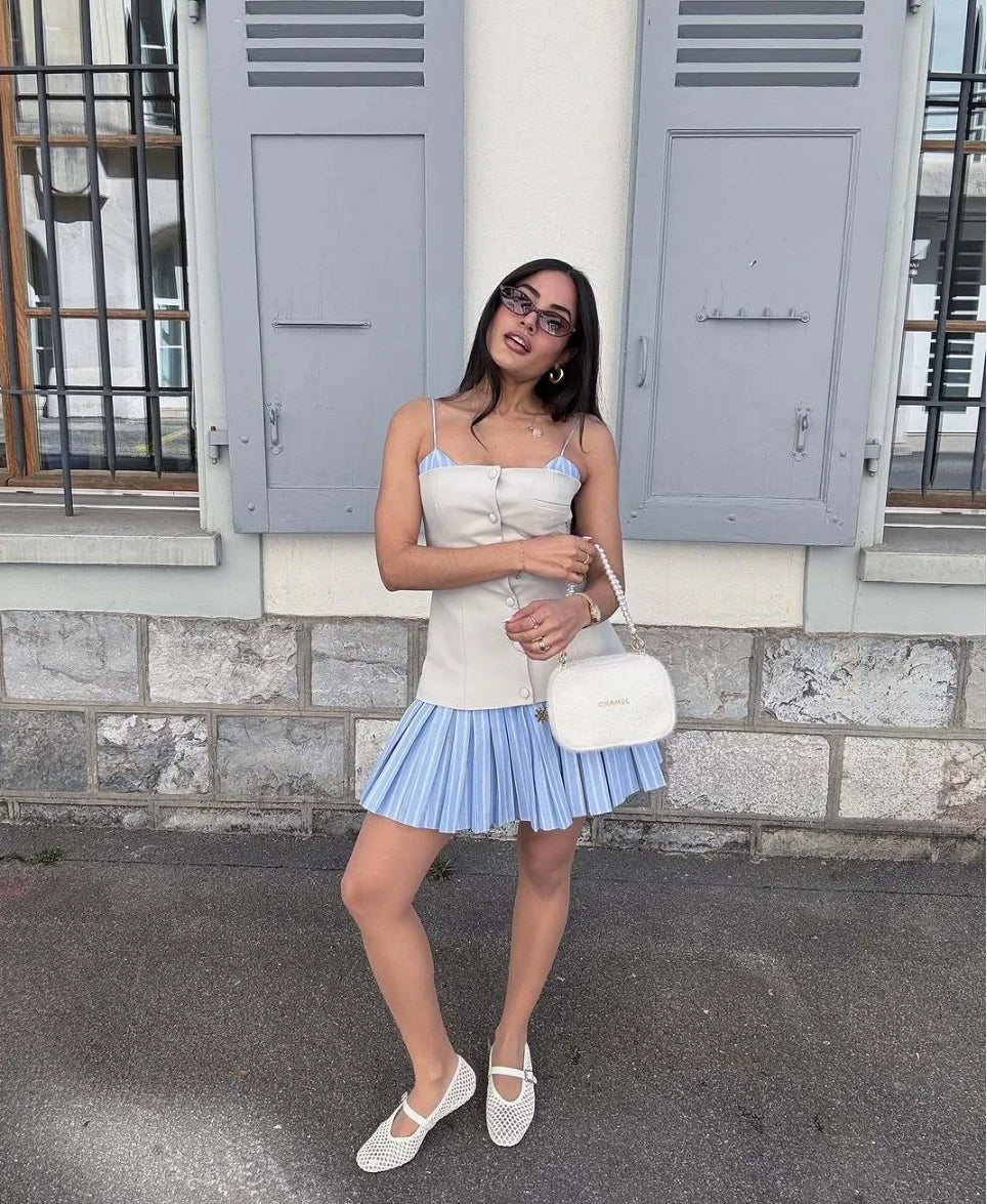 Trina Striped Pleated Corset Mini Dress - Elegant Occasion Dress for Women