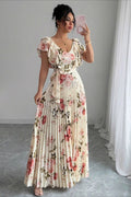 Valentina Floral V-Neck Ruffle Sleeve Maxi Dress - Elegant Occasion Dress for Women