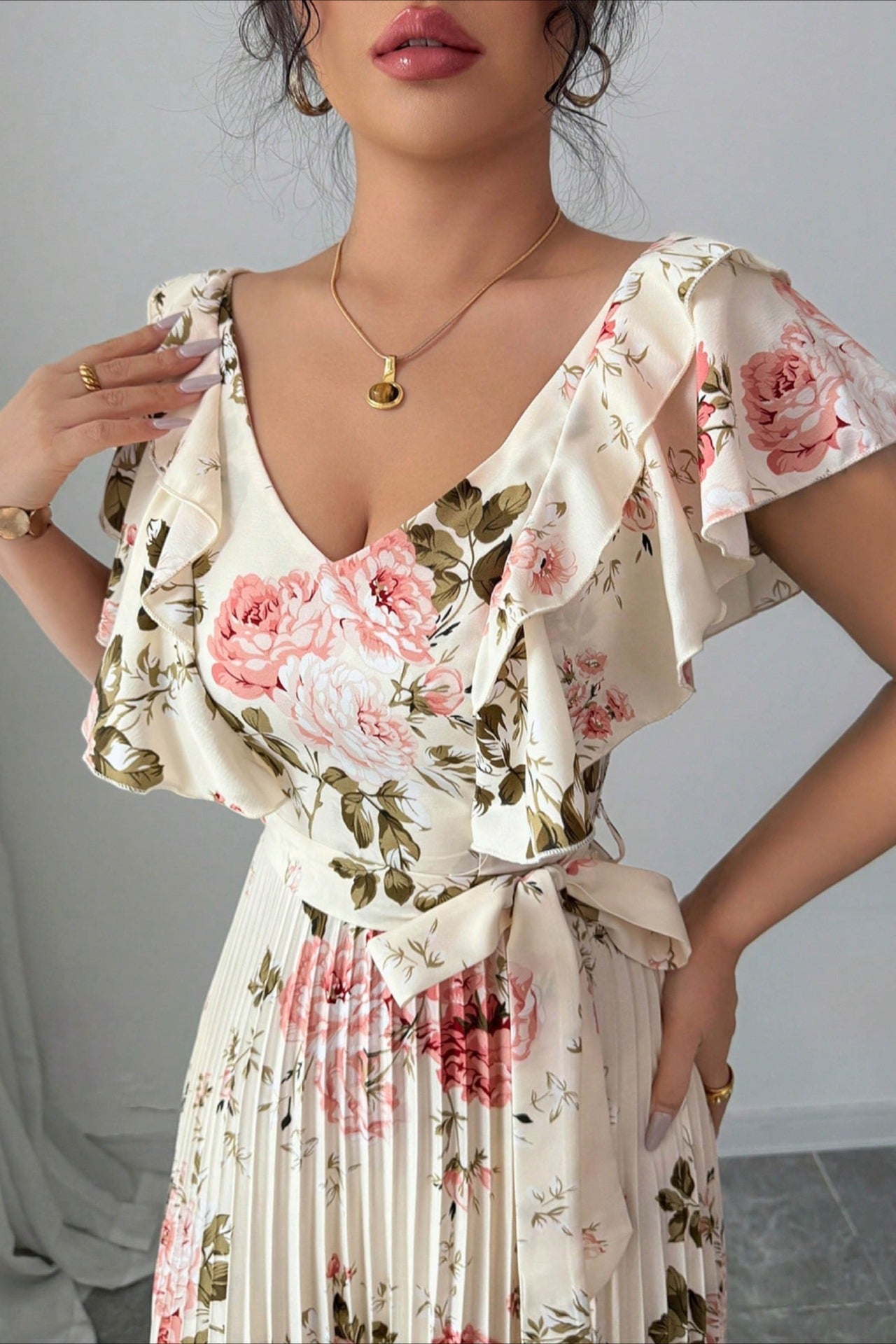 Valentina Floral V-Neck Ruffle Sleeve Maxi Dress - Elegant Occasion Dress for Women - Image 5