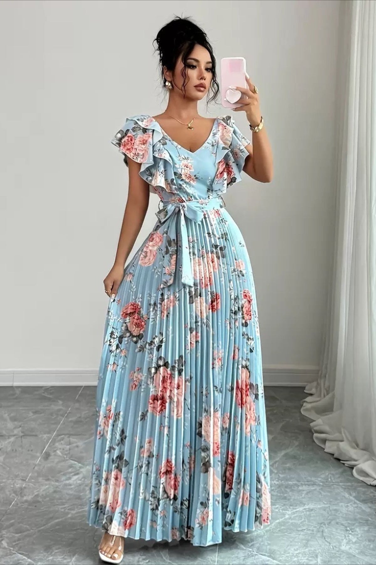 Valentina Floral V-Neck Ruffle Sleeve Maxi Dress - Elegant Occasion Dress for Women - Image 6