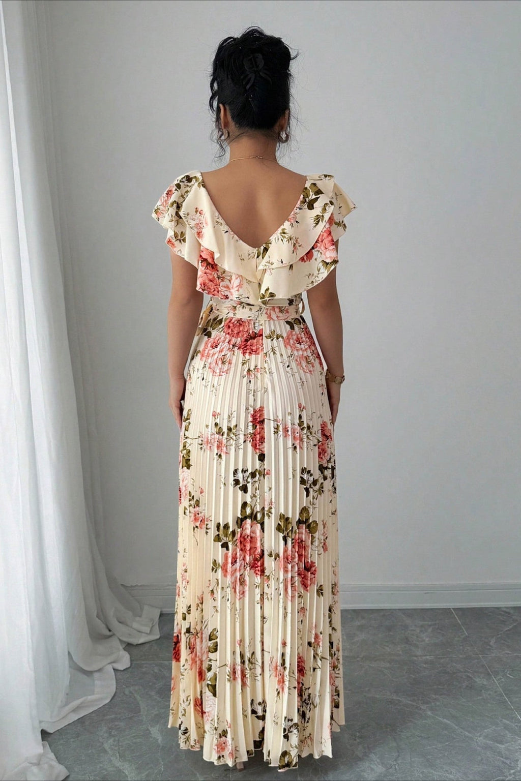 Valentina Floral V-Neck Ruffle Sleeve Maxi Dress - Elegant Occasion Dress for Women - Image 4