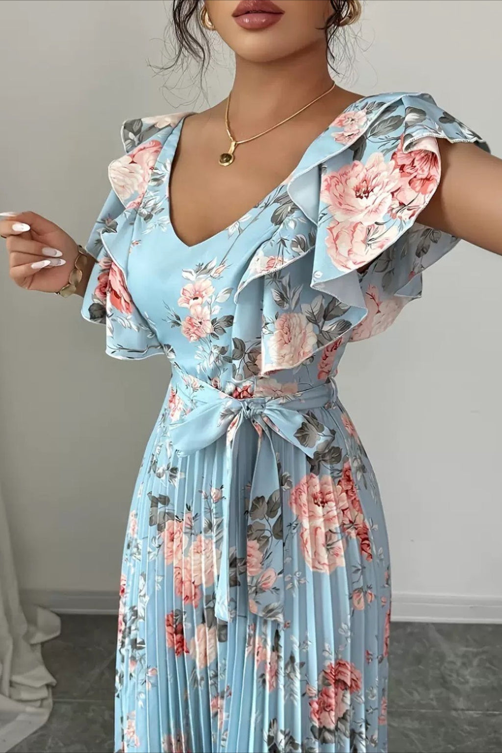 Valentina Floral V-Neck Ruffle Sleeve Maxi Dress - Elegant Occasion Dress for Women - Image 10