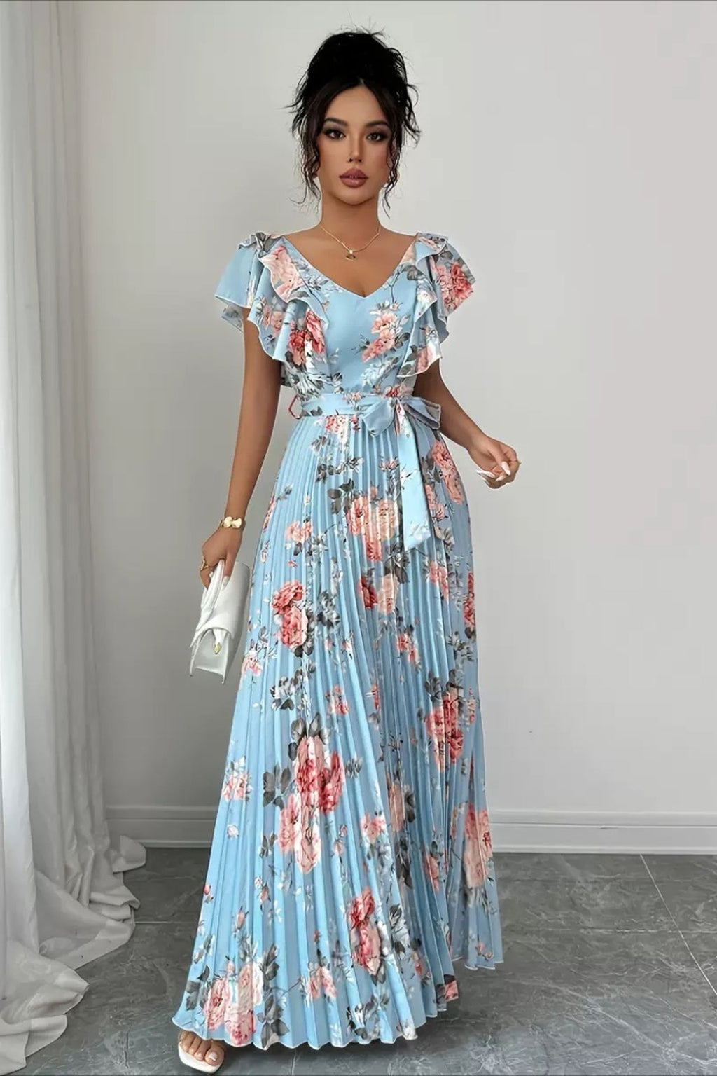 Valentina Floral V-Neck Ruffle Sleeve Maxi Dress - Elegant Occasion Dress for Women - Image 7