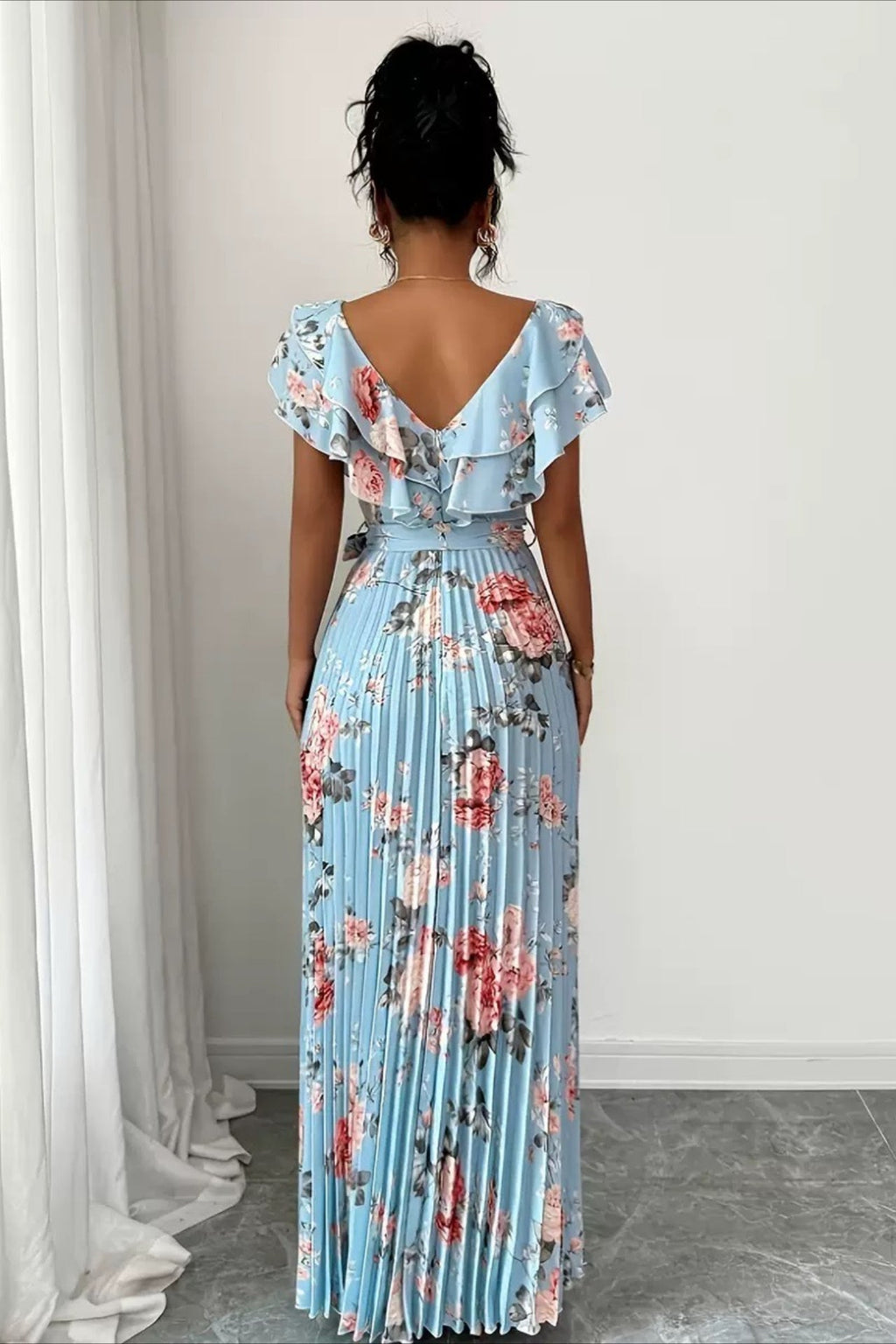Valentina Floral V-Neck Ruffle Sleeve Maxi Dress - Elegant Occasion Dress for Women - Image 9