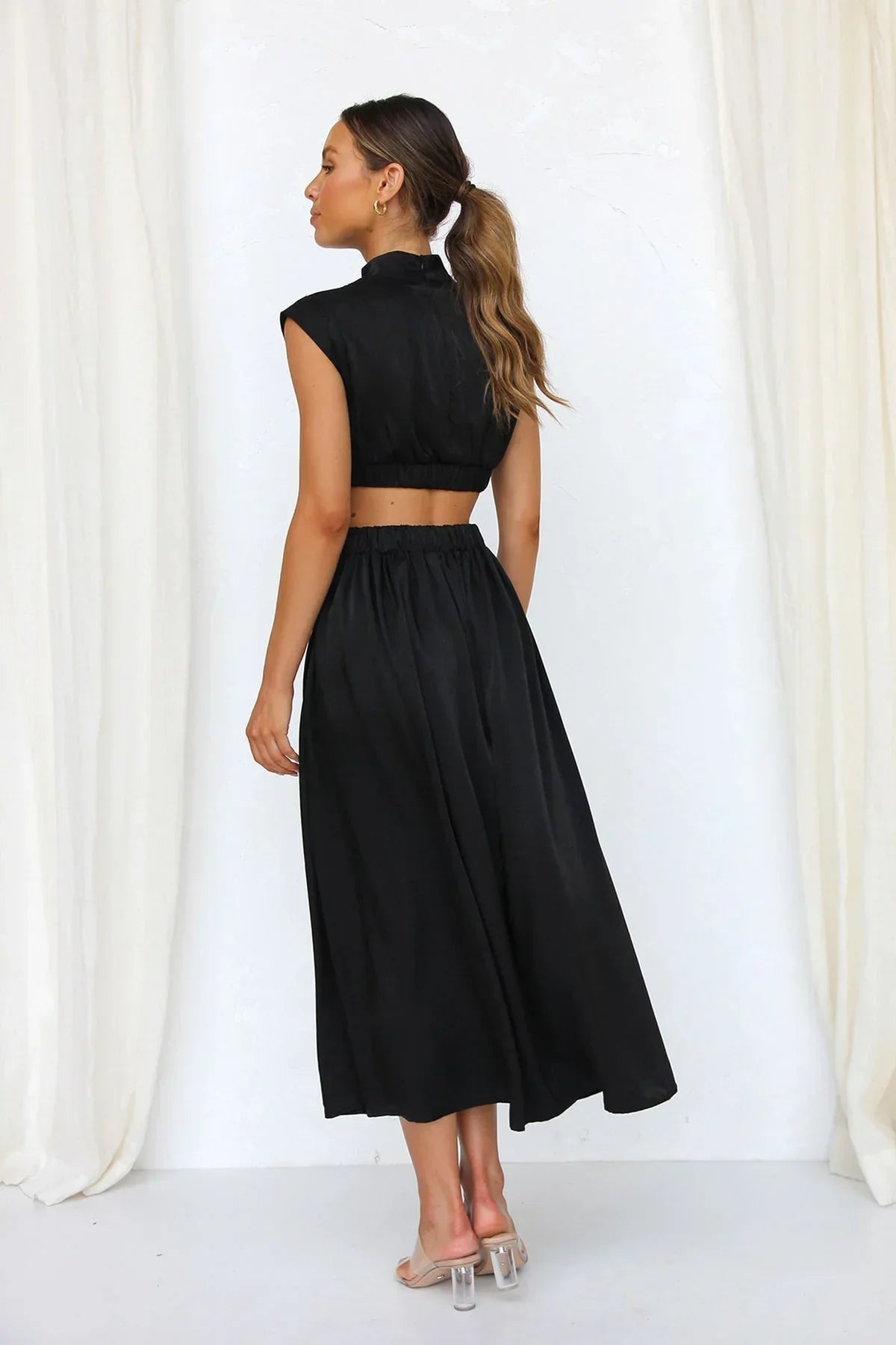 Valentina High-Neck Midi Dress with Waist Cutouts - Elegant Occasion Dress for Women - Image 2