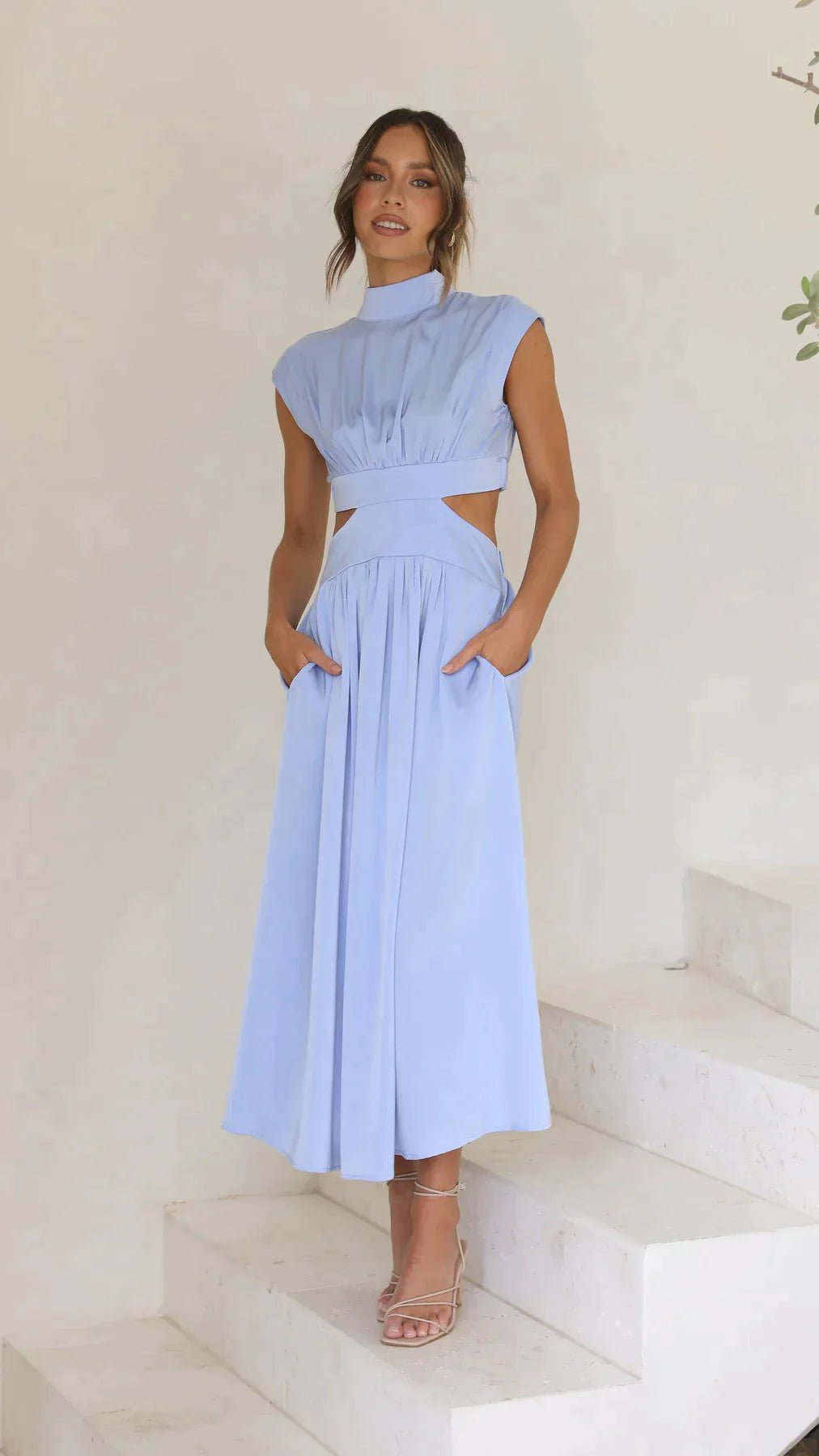 Valentina High-Neck Midi Dress with Waist Cutouts - Elegant Occasion Dress for Women - Image 4