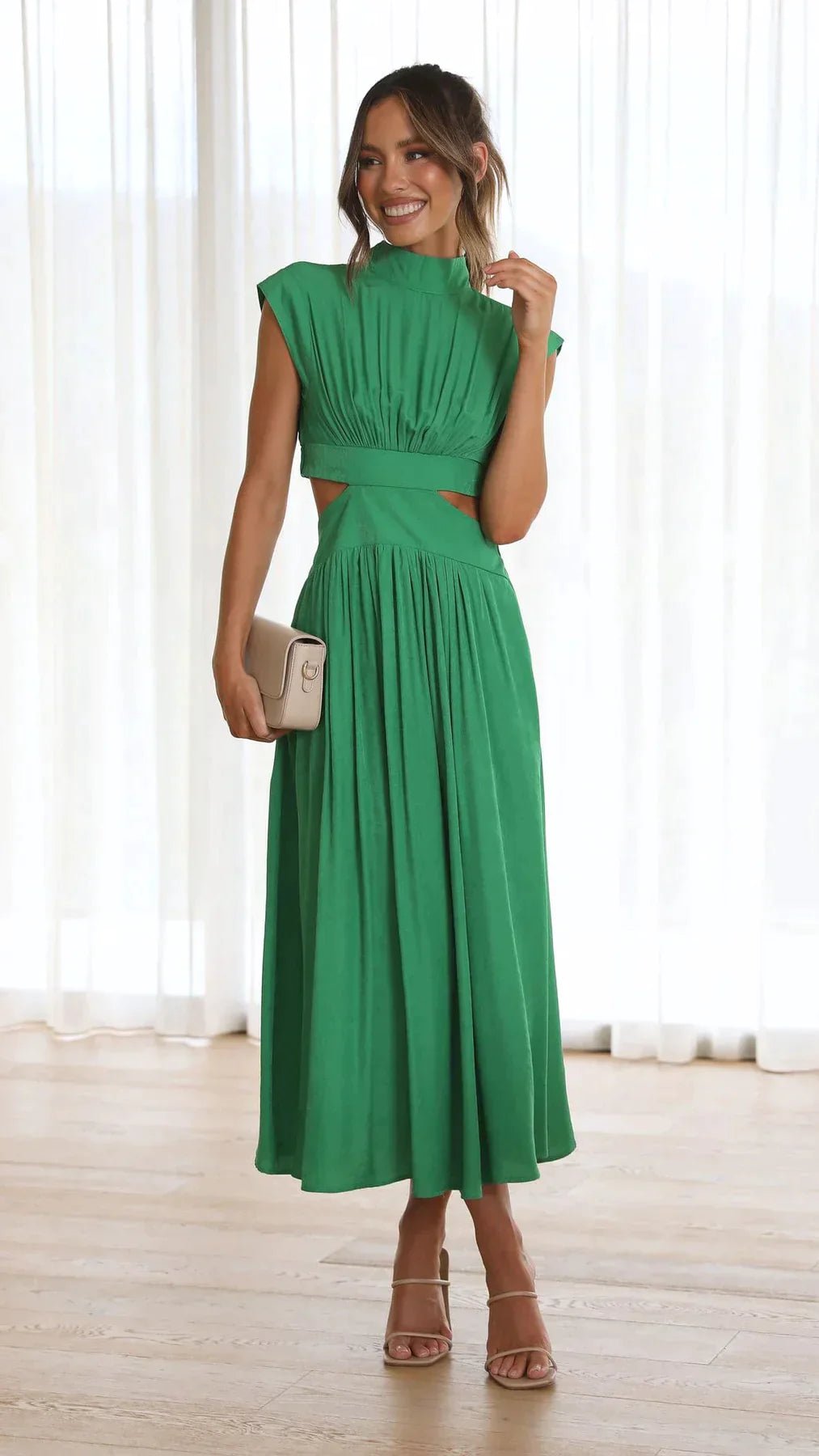 Valentina High-Neck Midi Dress with Waist Cutouts - Elegant Occasion Dress for Women - Image 3