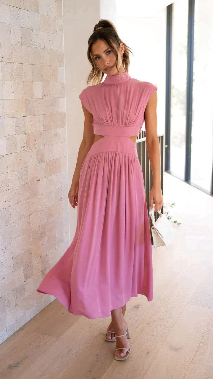 Valentina High-Neck Midi Dress with Waist Cutouts - Elegant Occasion Dress for Women - Image 6