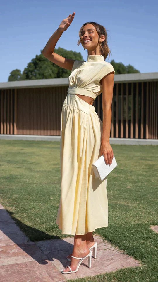Valentina High-Neck Midi Dress with Waist Cutouts - Elegant Occasion Dress for Women - Image 7