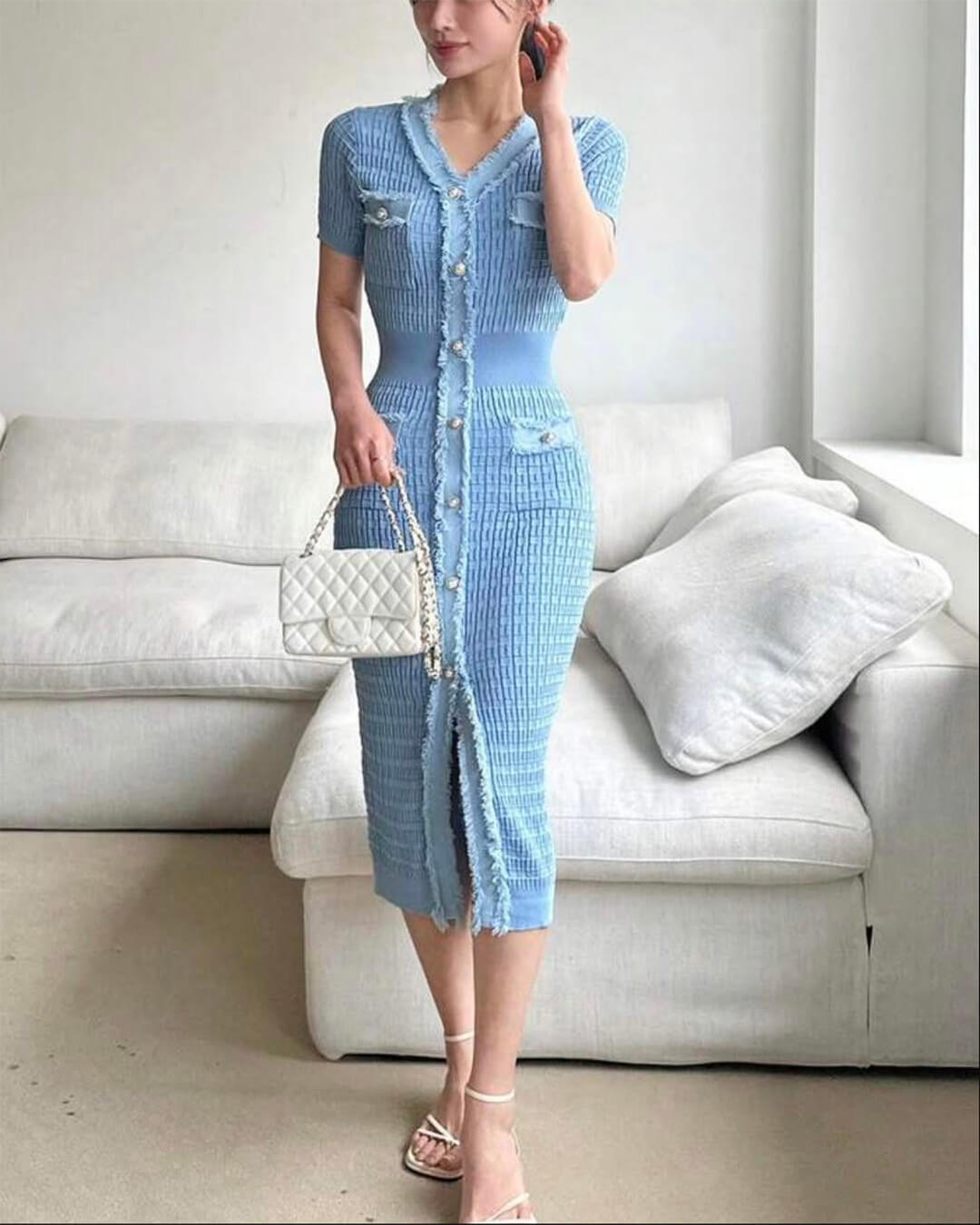 Sabrina V-Neck Knitted Sweater Dress - Elegant Occasion Dress for Women - Image 3