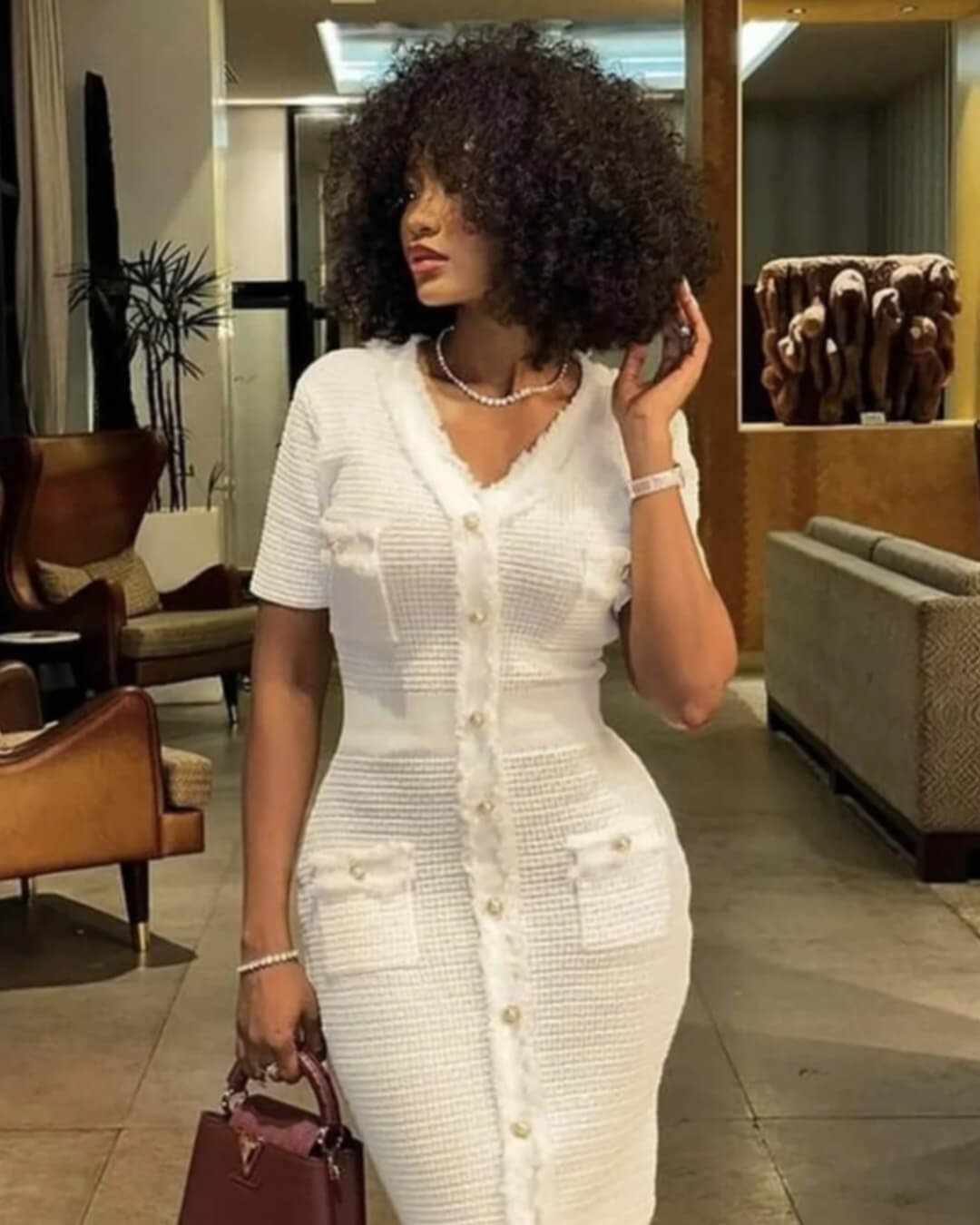 Sabrina V-Neck Knitted Sweater Dress - Elegant Occasion Dress for Women