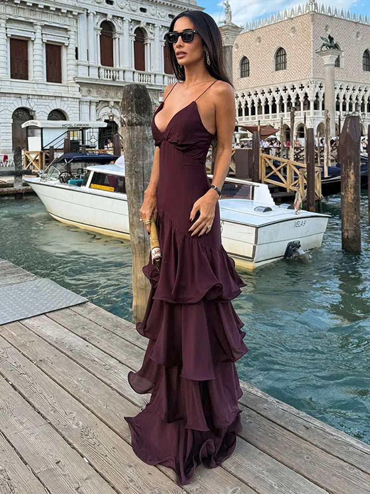 Venetia Ruffled Sling Evening Dress - Elegant Occasion Dress for Women