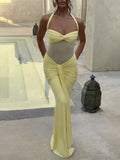 Veracity Halter Backless Ruched Maxi Dress - Elegant Occasion Dress for Women