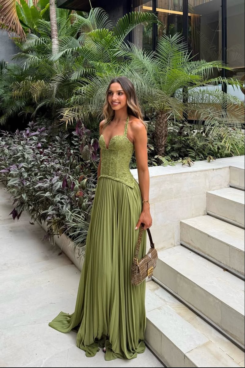 Vivian Elegant Pleated Corset Maxi Dress - Perfect Wedding Guest & Evening Wear