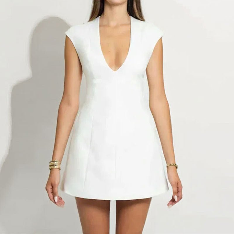 Helena Deep V-Neck Mini Dress - Elegant Occasion Dress for Women - Image 4