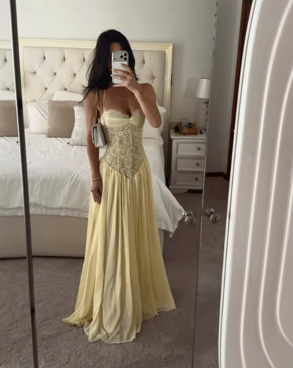 Gloria Halter Corset Maxi Dress - Yellow Chiffon Wedding Guest Formal Dress - Image 3