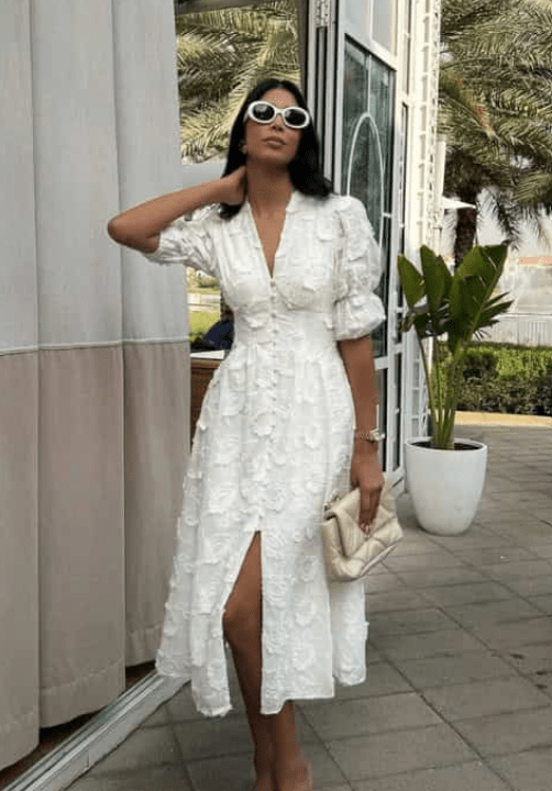 Celeste Embroidered Lace V-Neck Midi Dress - Elegant Occasion Dress for Women