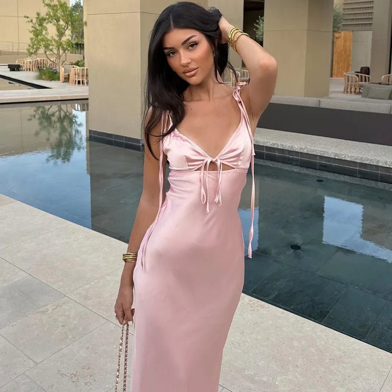 Aaliyah V-Neck Lace-Up Spaghetti Strap Maxi Dress - Elegant Occasion Dress for Women - Image 6