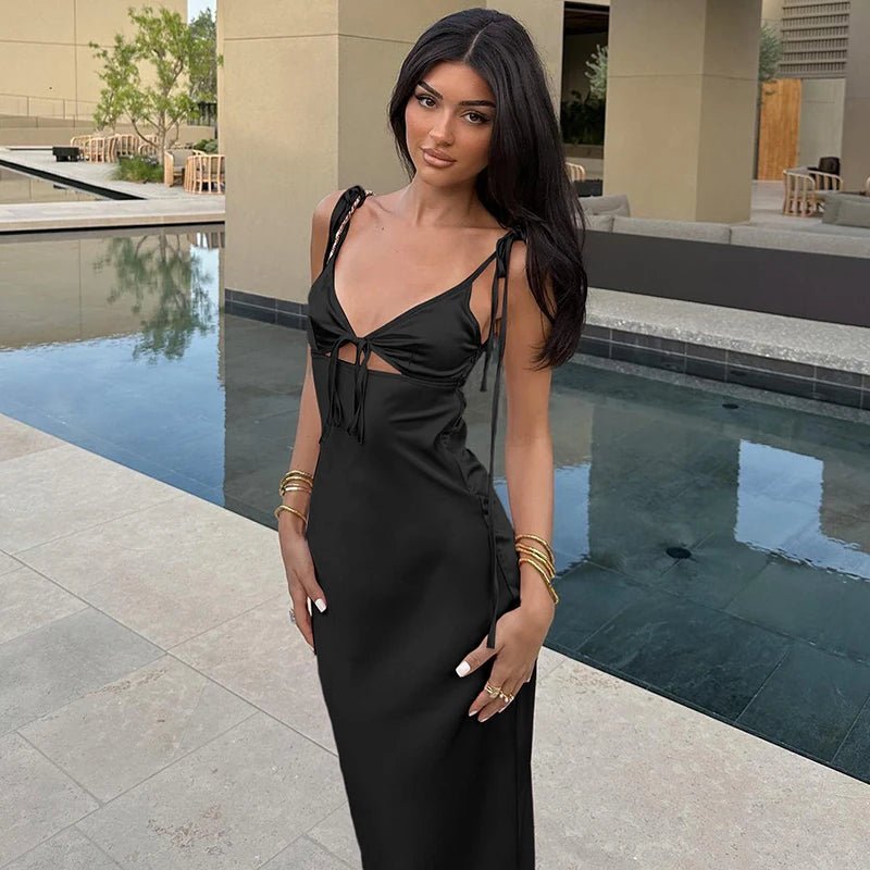 Aaliyah V-Neck Lace-Up Spaghetti Strap Maxi Dress - Elegant Occasion Dress for Women - Image 5