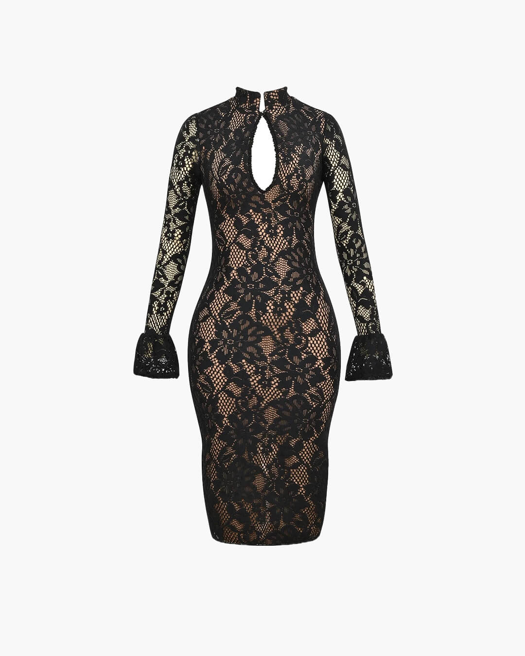 Amara Cut-Out Lace Midi Dress - Elegant Ruffle Sleeve Party Dress
