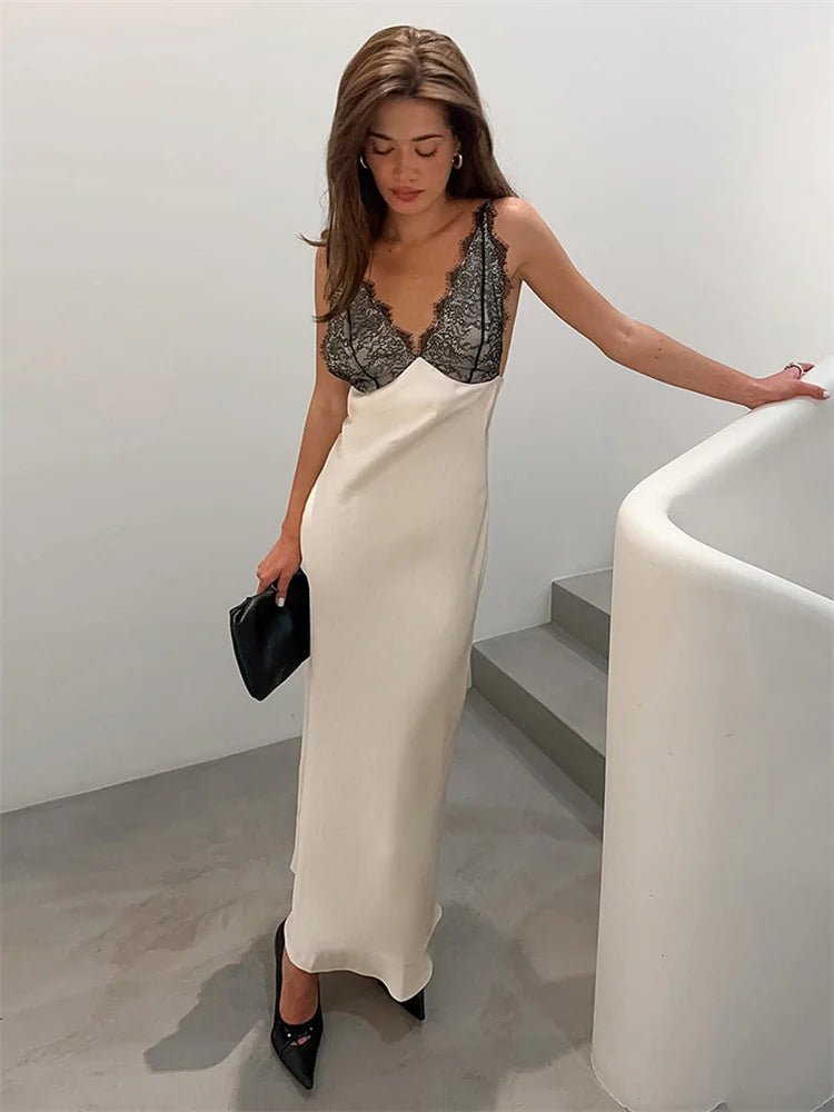 Ambre Lace V-Neck Patchwork Summer Dress - Elegant Occasion Dress for Women