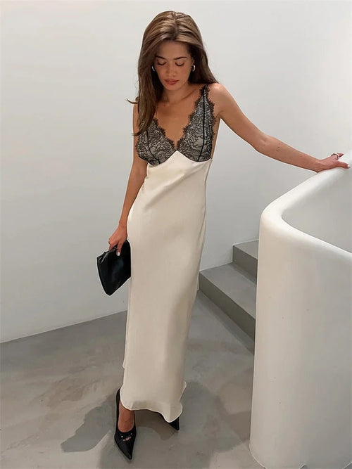 Ambre Lace V-Neck Patchwork Summer Dress - Elegant Occasion Dress for Women