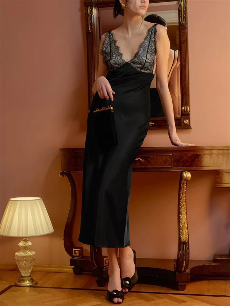 Ambre Lace V-Neck Patchwork Summer Dress - Elegant Occasion Dress for Women - Image 4