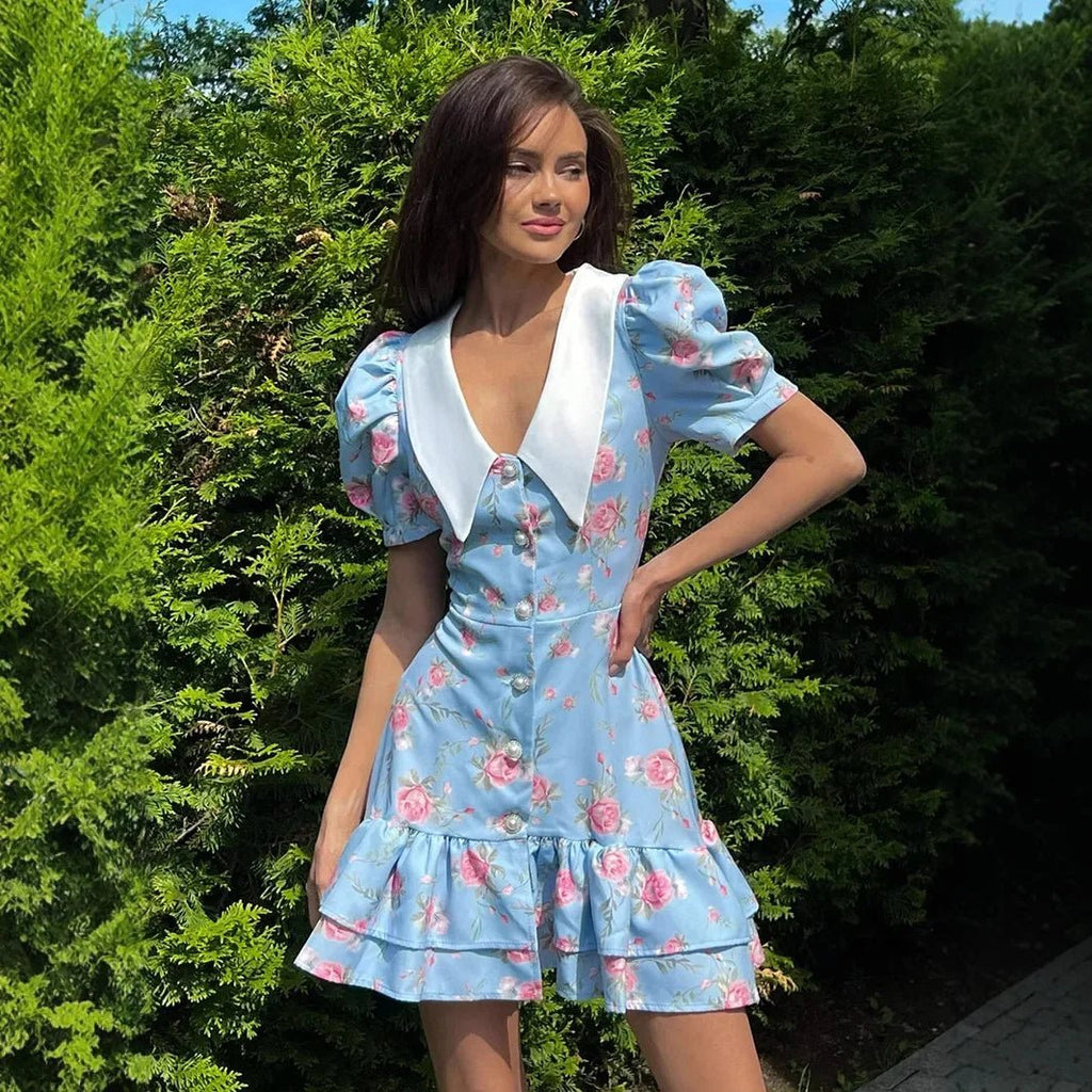 Andromeda Floral Puff Sleeve Mini Dress - Elegant Occasion Dress for Women - Image 6