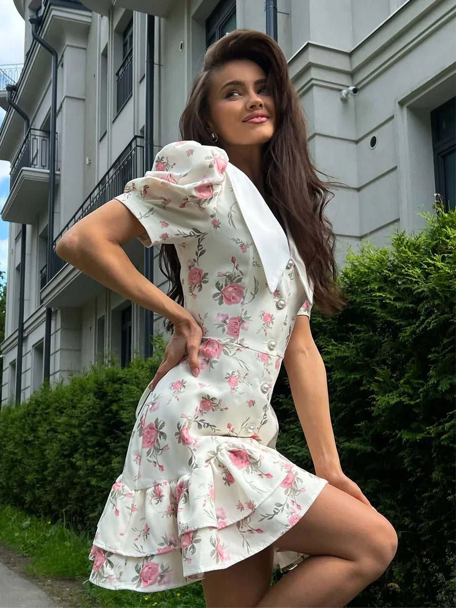 Andromeda Floral Puff Sleeve Mini Dress - Elegant Occasion Dress for Women - Image 3
