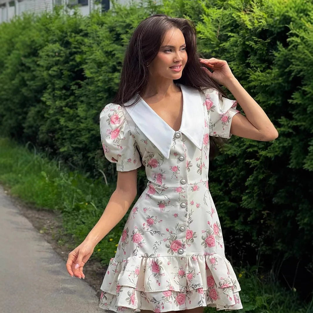 Andromeda Floral Puff Sleeve Mini Dress - Elegant Occasion Dress for Women - Image 4