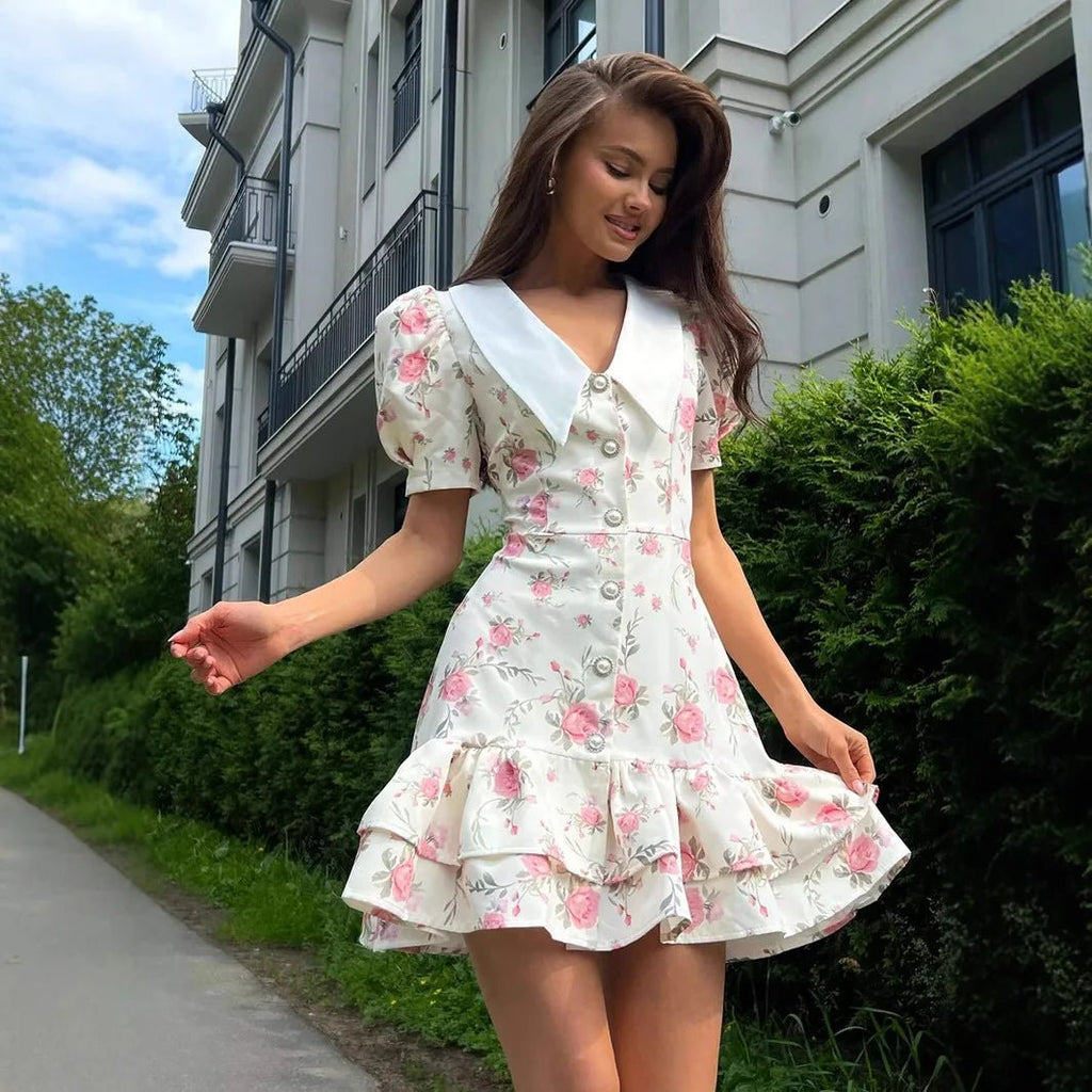 Andromeda Floral Puff Sleeve Mini Dress - Elegant Occasion Dress for Women