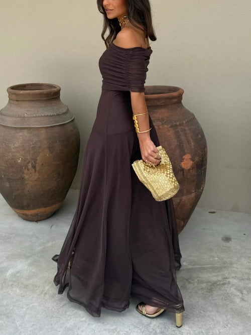 Anya Draped Chiffon Maxi Dress - Romantic Off Shoulder Dress for Garden Parties - Image 2