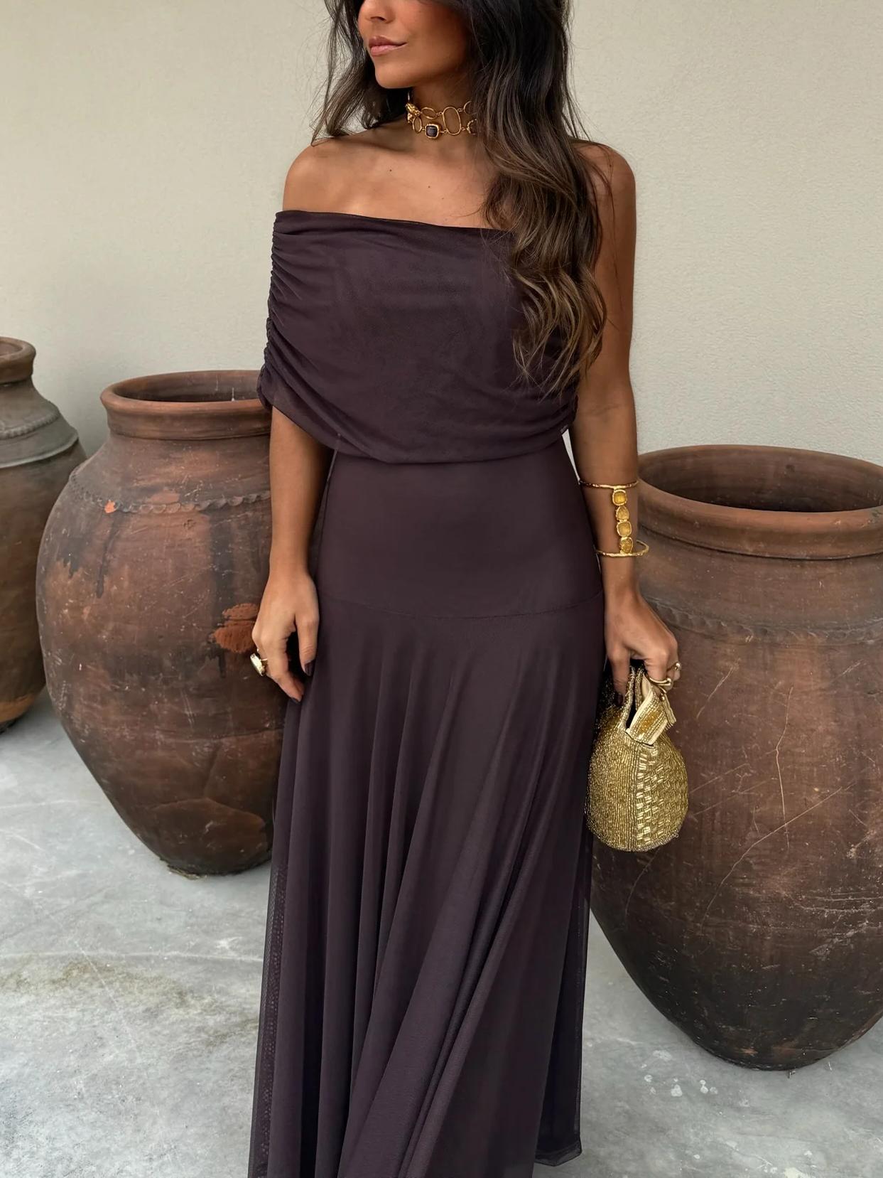Anya Draped Chiffon Maxi Dress - Romantic Off Shoulder Dress for Garden Parties - Image 8