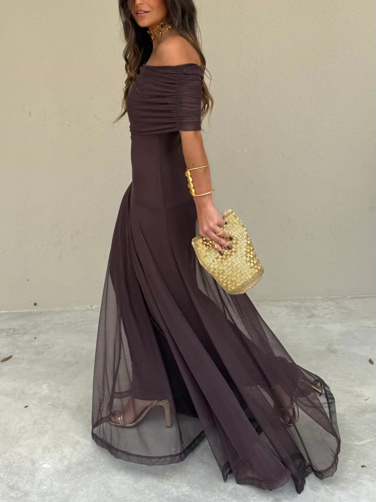 Anya Draped Chiffon Maxi Dress - Romantic Off Shoulder Dress for Garden Parties - Image 3