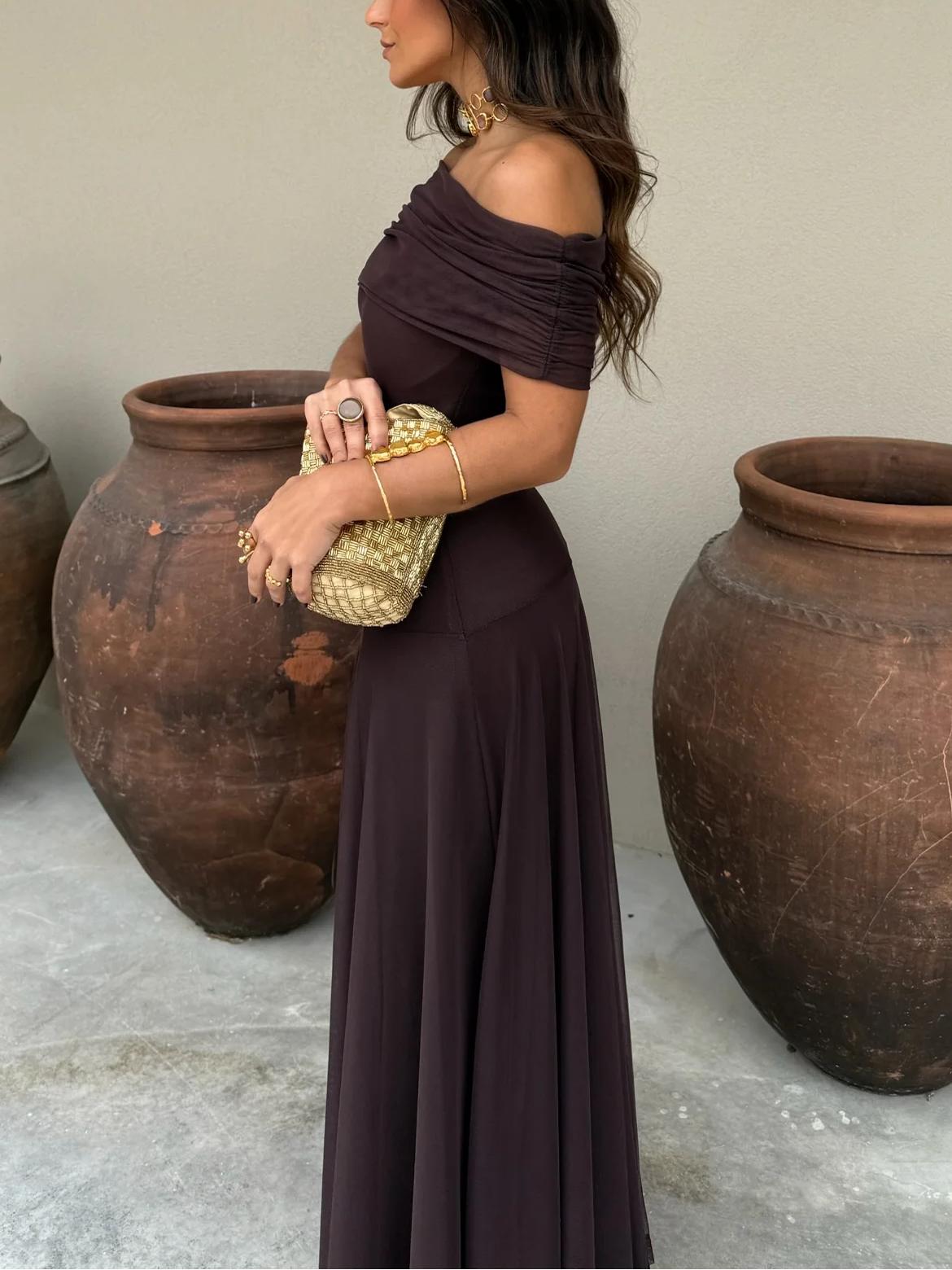 Anya Draped Chiffon Maxi Dress - Romantic Off Shoulder Dress for Garden Parties - Image 4