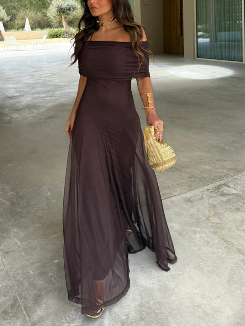 Anya Draped Chiffon Maxi Dress - Romantic Off Shoulder Dress for Garden Parties