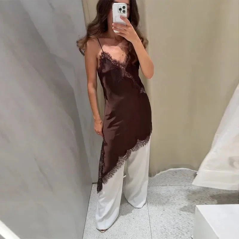 Chiara Asymmetric Satin Lace Midi Dress for Women - Satin Party Dress - Image 9