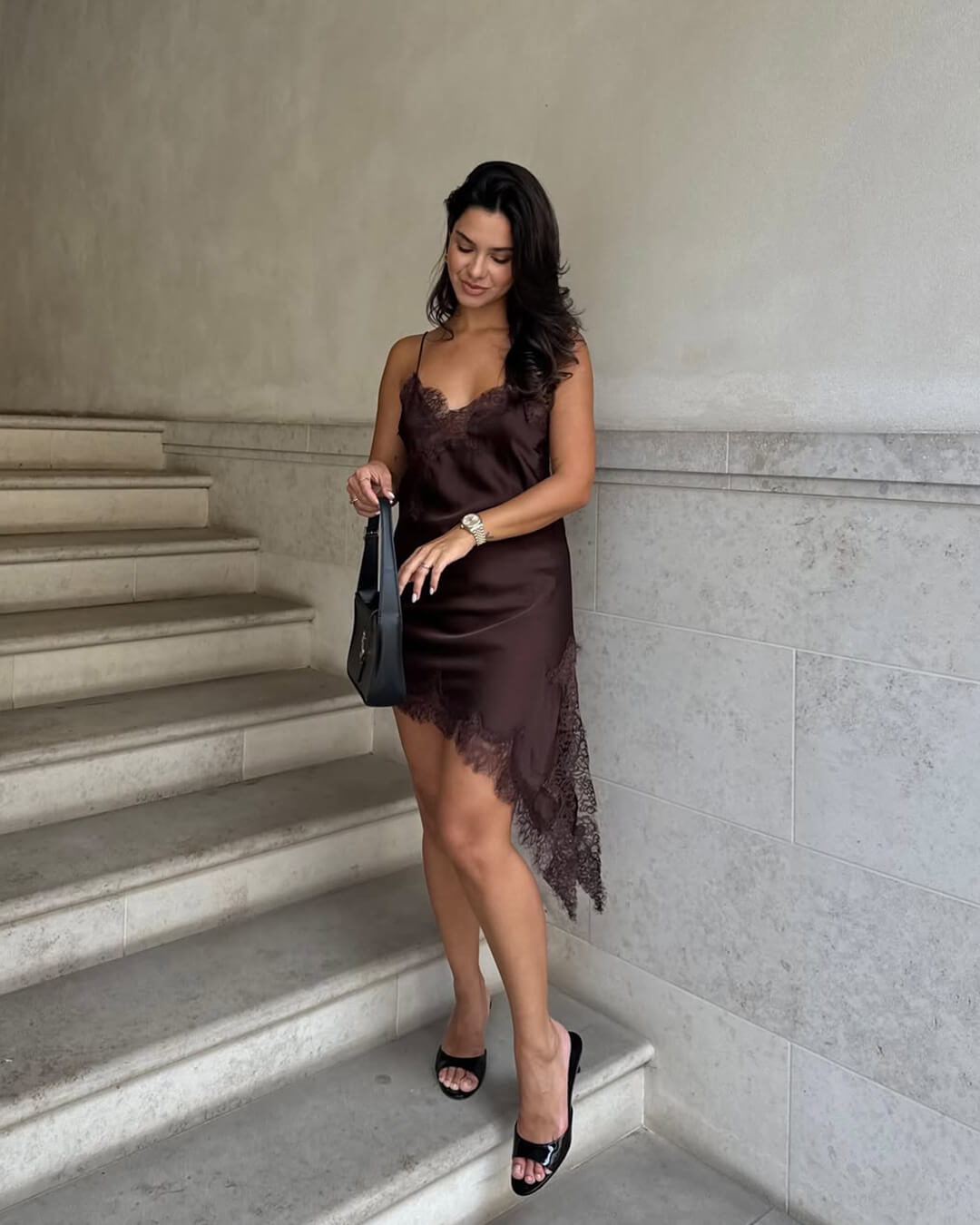 Chiara Asymmetric Satin Lace Midi Dress for Women - Satin Party Dress - Image 5