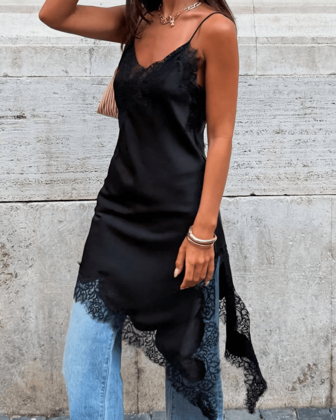 Chiara Asymmetric Satin Lace Midi Dress for Women - Satin Party Dress - Image 10