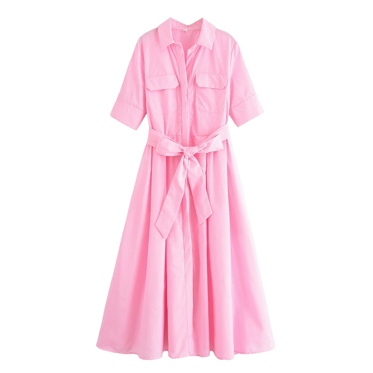 Ariane Belted Shirt Midi Dress - Women's Short Sleeve Collared Dress with Pockets - Image 13