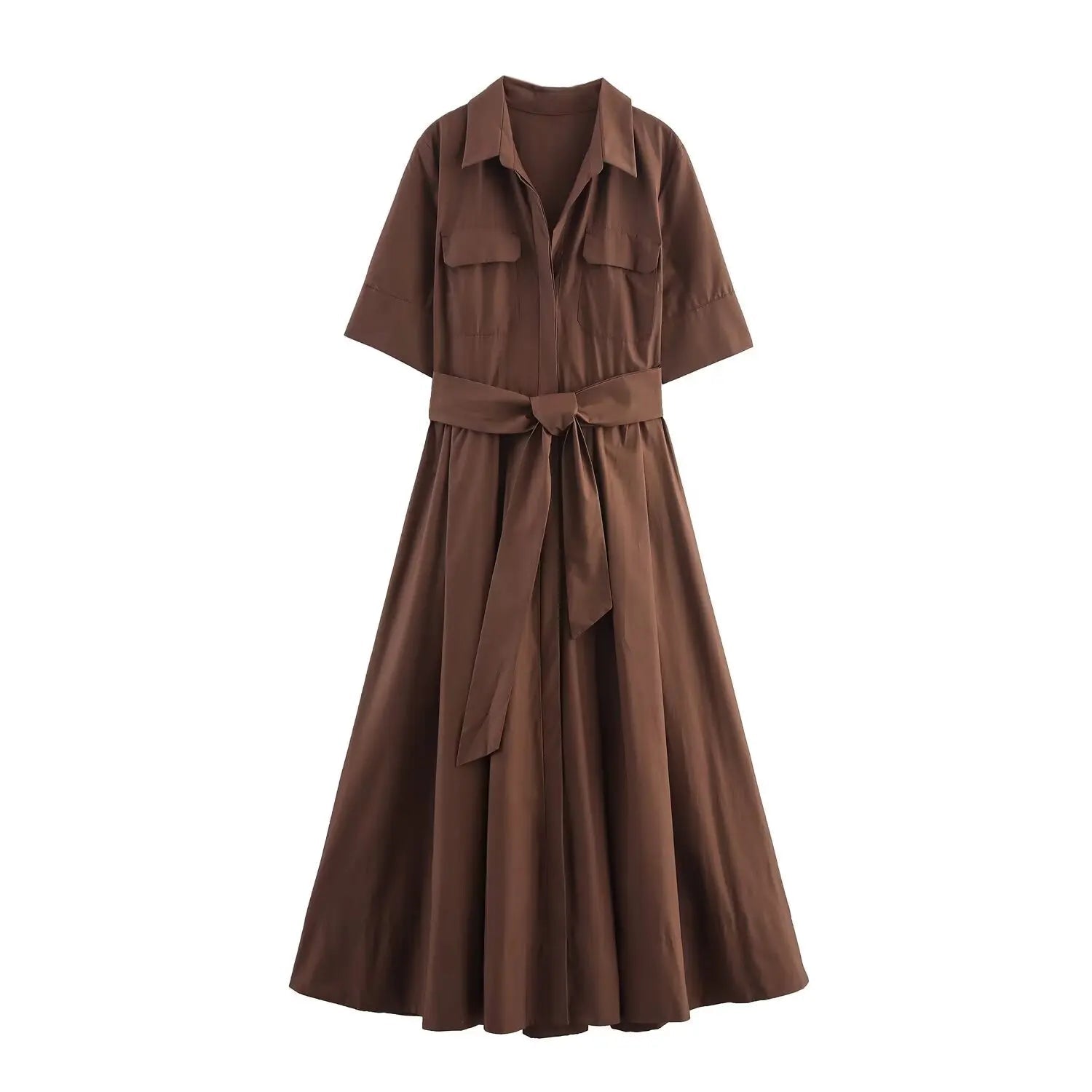 Ariane Belted Shirt Midi Dress - Women's Short Sleeve Collared Dress with Pockets - Image 15